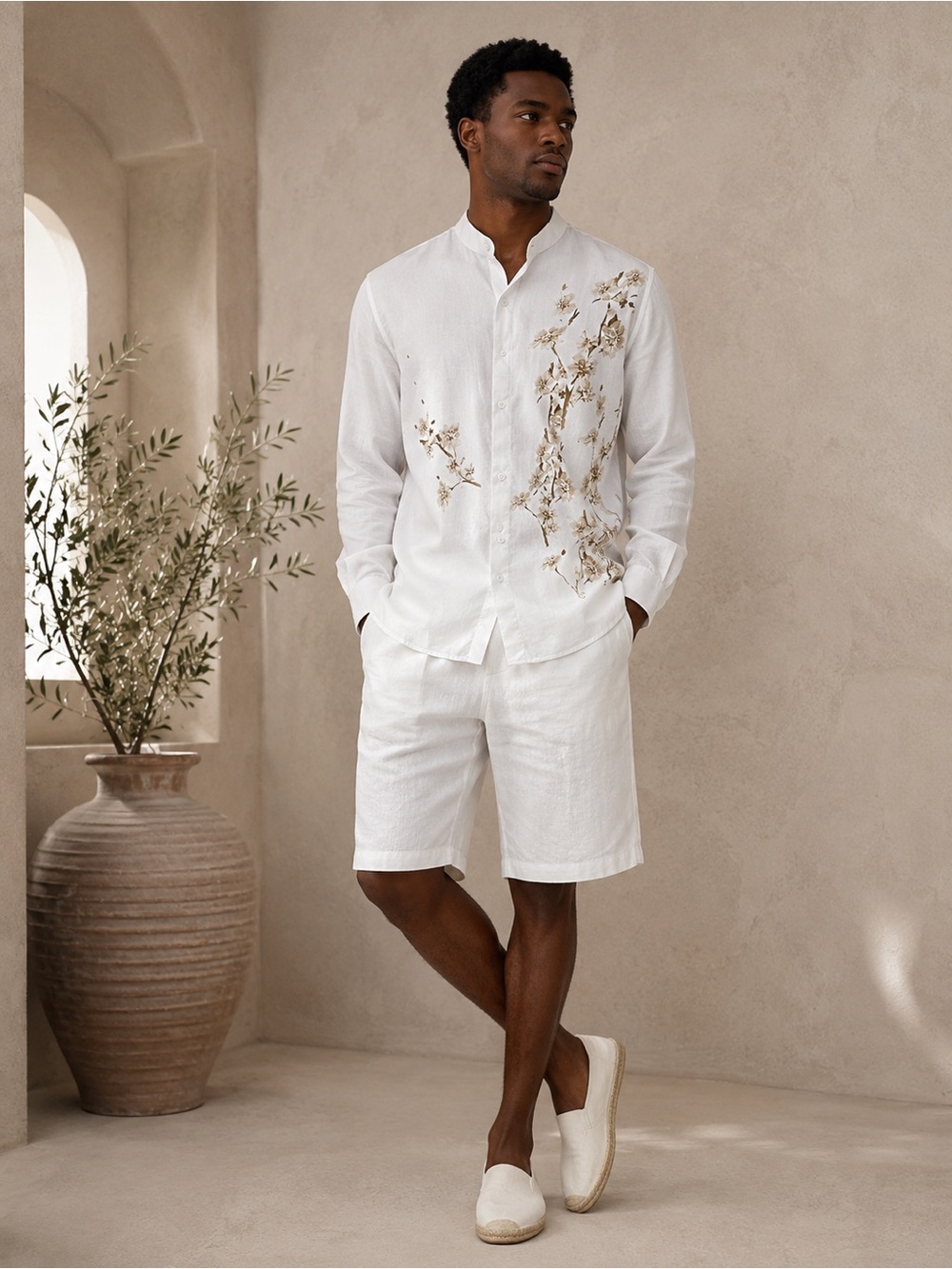 Embroidered White Button-Down Shirt